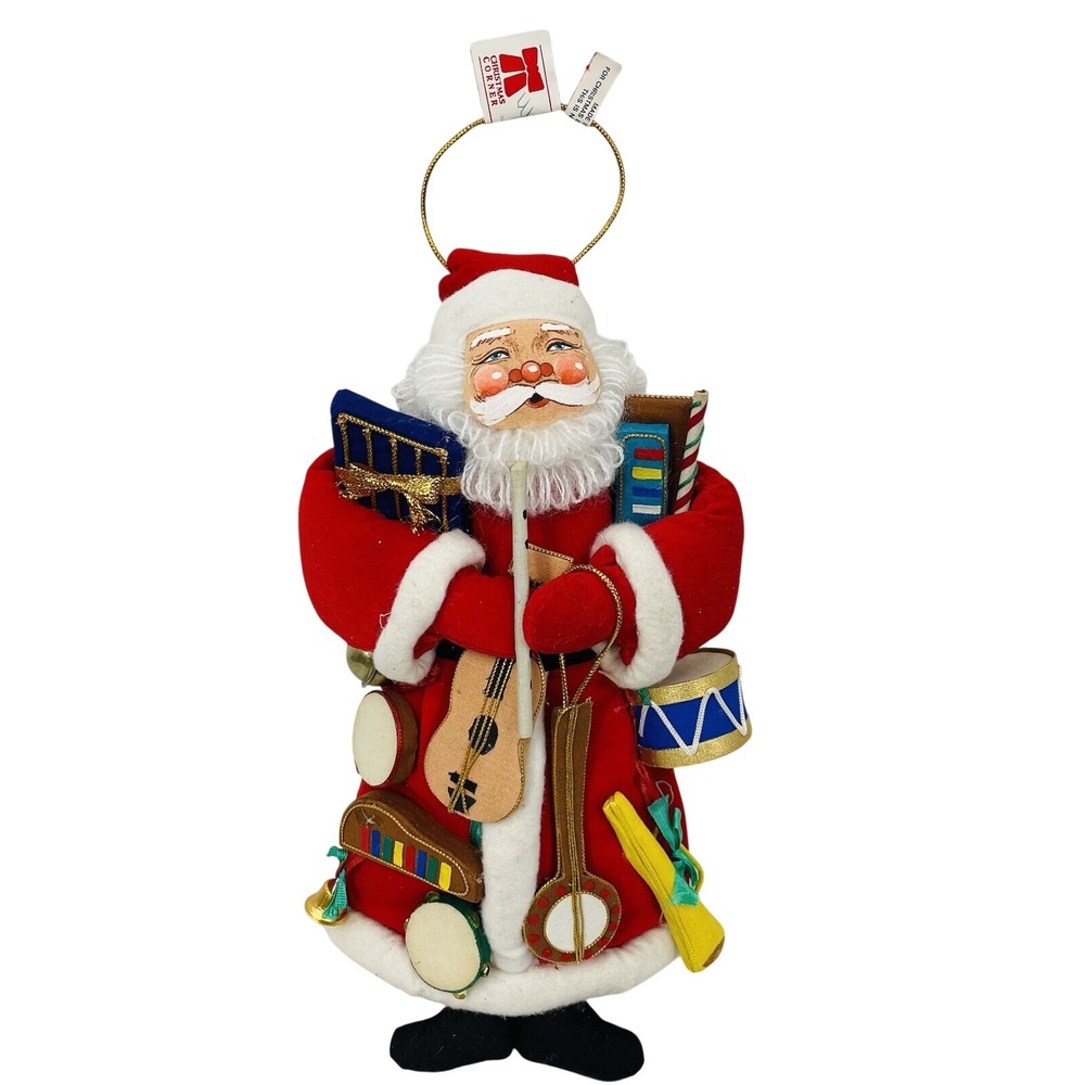 Vintage Christmas Corner Musical Santa Claus Figure Red Velvet 10 Inch Decor